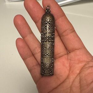 more of my uncle’s stuff, vintage sterling silver Mezuzah scroll holder pendant.